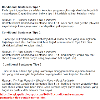 Conditional Sentences | PENGERTIAN BESERTA TIPE RUMUS DAN CONTOHNYA