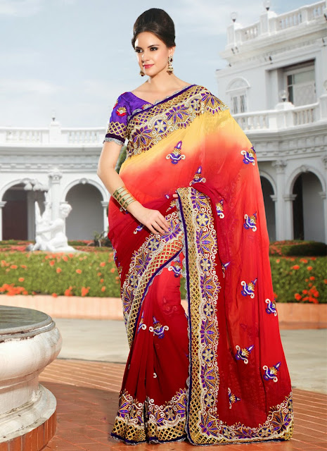 Orange and golden color bridal sarees