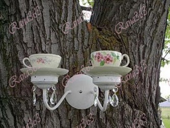 Teacup and Saucer Light Sconce Birdfeeder