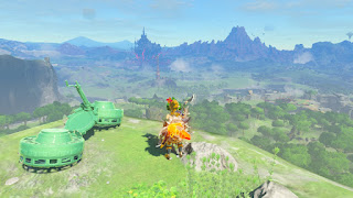 on the legendary ledge of the Great Plateau, with hoverbike and Korok Mask