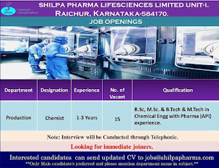 Shilpa Pharma Life Sciences | Telephonic interview for Production | Send CV