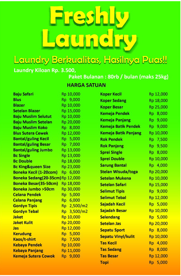Freshly Laundry  Cirebon Daftar  Harga 