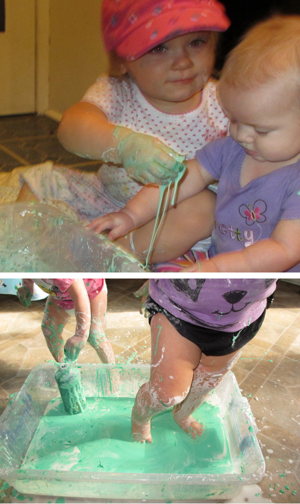 Wow the kids with sensory science and make goop slime!  This no glue recipe is taste-safe. #growingajeweledrose #slimefortoddlers #slimeforkids #slimerecipe #slime #goop #gooprecipe #gooprecipecornstarch #goopslime #goopslimerecipe #cornstarchandwater #cornstarchslime