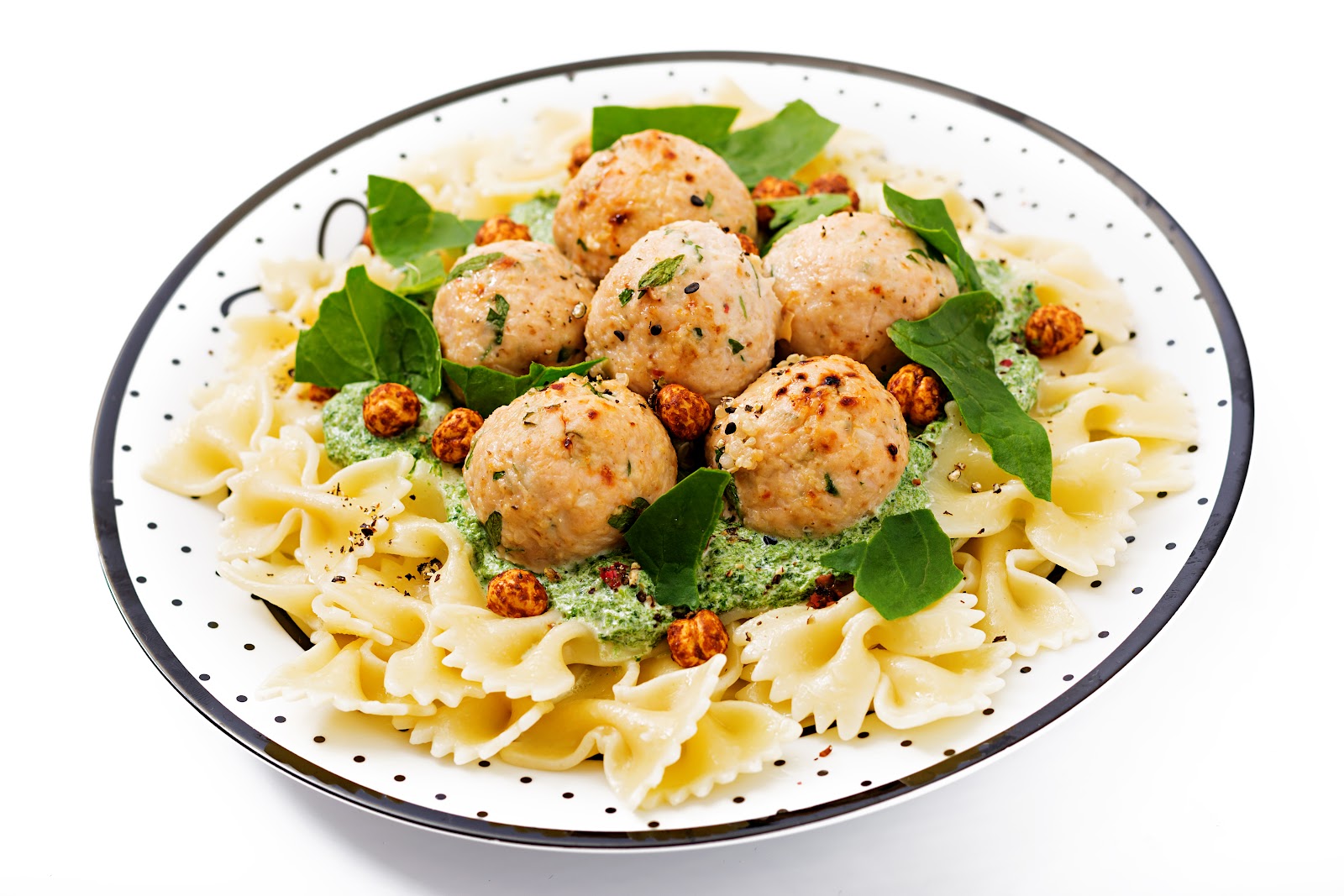 Farfalle Pasta with Meatballs and Spinach Sauce