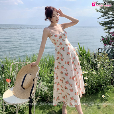 Váy maxi đi biển hoa lá VMXHL450