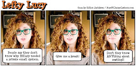 lefty lucy, liberal, progressive, political, humor, cartoon, stilton jarlsberg, conservative, clueless, young, red hair, green glasses, cute, democrat, hillary, clinton, email, scandal
