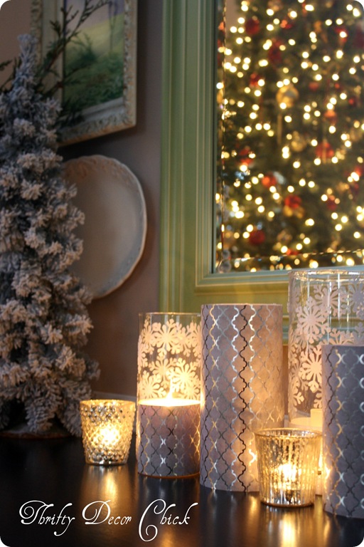 candleholders covered with scrapbook paper