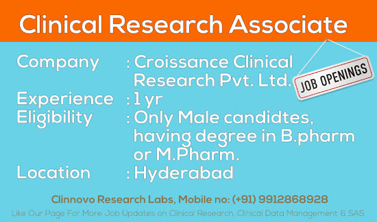 Job Posting: Clinical Research Associate at Croissance Clinical Research Pvt. Ltd.
