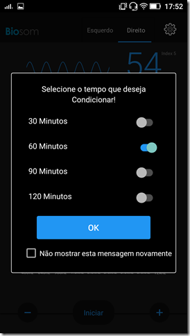 Defina o tempo do tratamento e toque em Ok