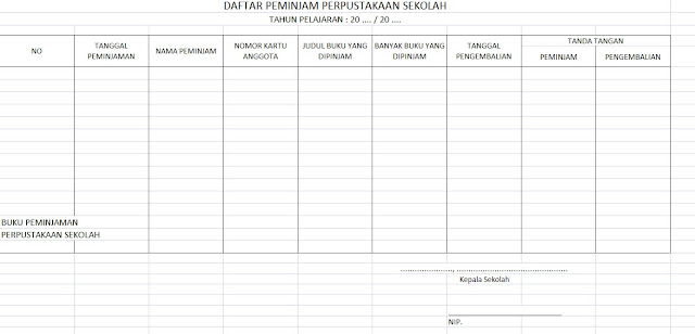 Format Buku Peminjaman Perpustakaan Sekolah