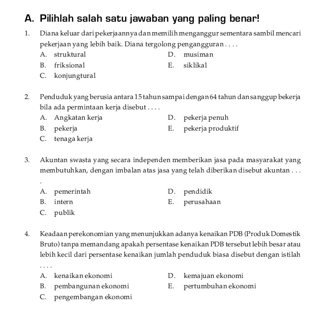 Soal UKK / UAS Ekonomi Kelas X XI Semester 2 (Genap)