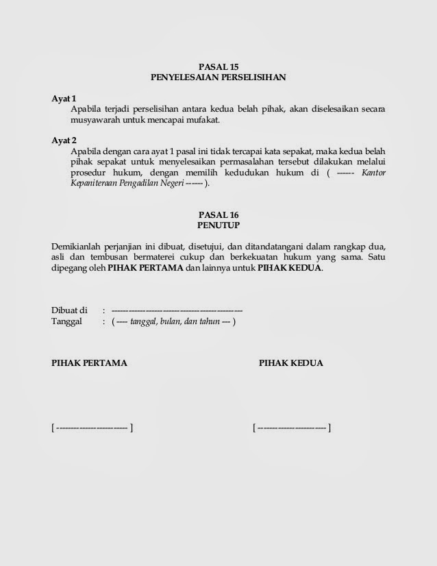 Contoh surat Perjanjian Kontrak Kerja Terbaru indonesia