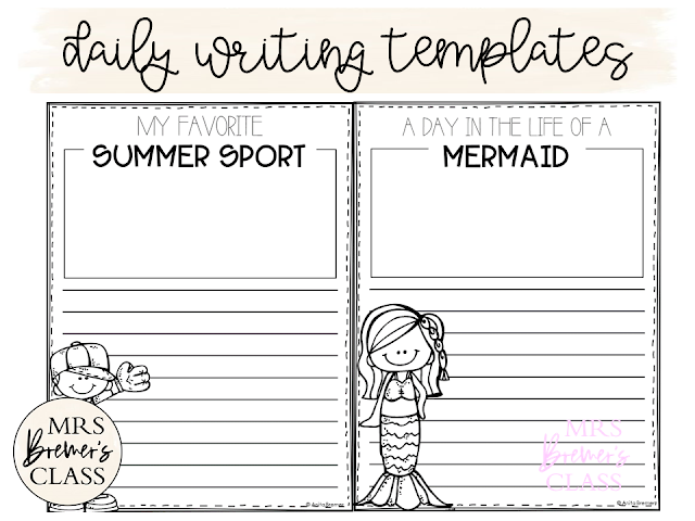 July writing prompt templates for daily journal writing or a writing center in Kindergarten First Grade Second Grade