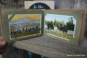 reclaimed wood, yellowstone park, postcards, shelf, http://bec4-beyondthepicketfence.blogspot.com/2015/07/project-challenge-reclaimed-wood.html