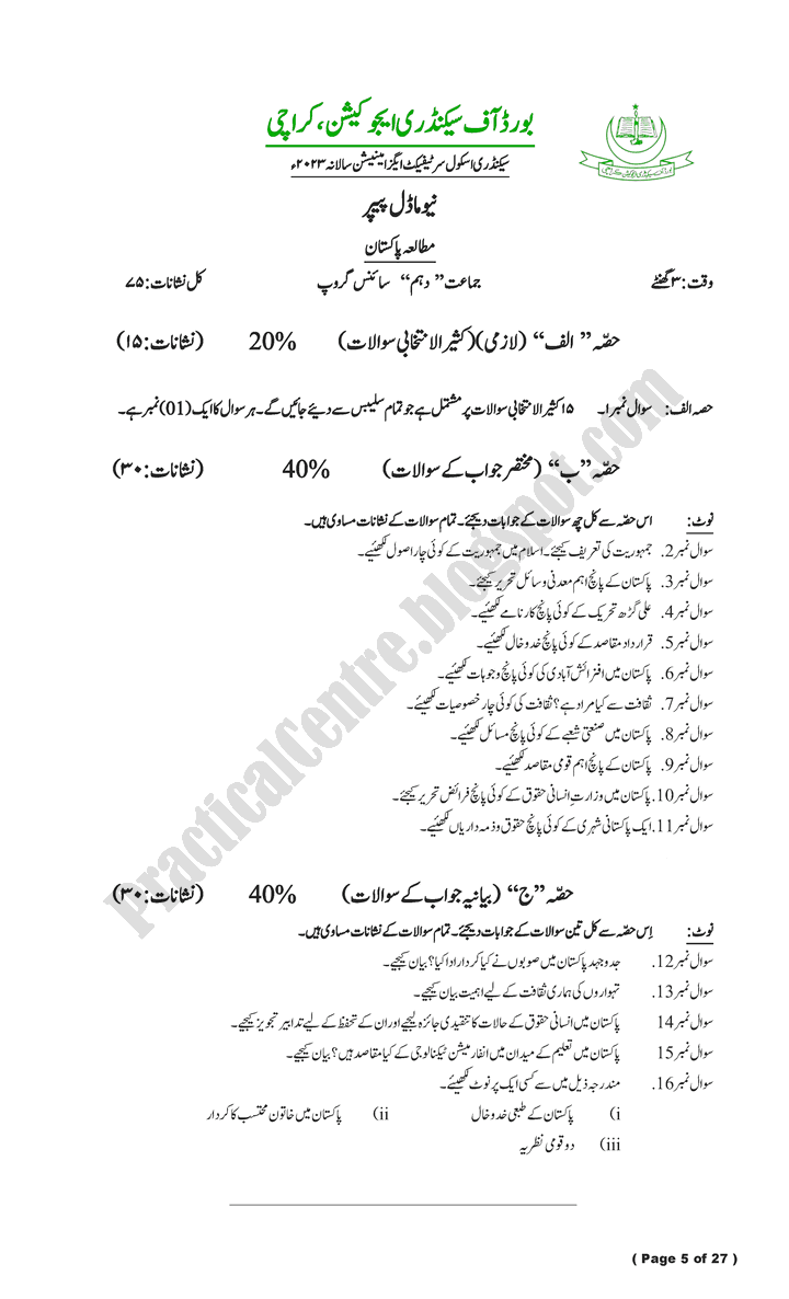 paper-pattern-class-10th-model-paper-for-annual-examinations-2023-science-group