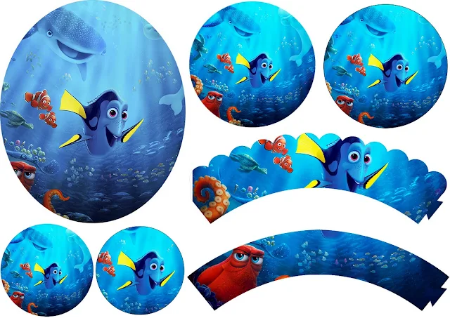 Buscando a Dory: Wrappers y Toppers para Cupcakes para Imprimir Gratis.