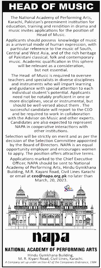 National Academy of Performing NAPA Arts jobs 2023