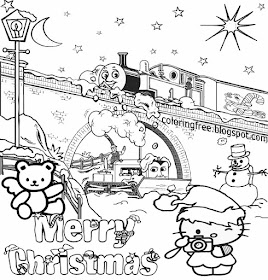 Simple girls pretty hello kitty merry Christmas printable cute easy coloring art pictures of winter