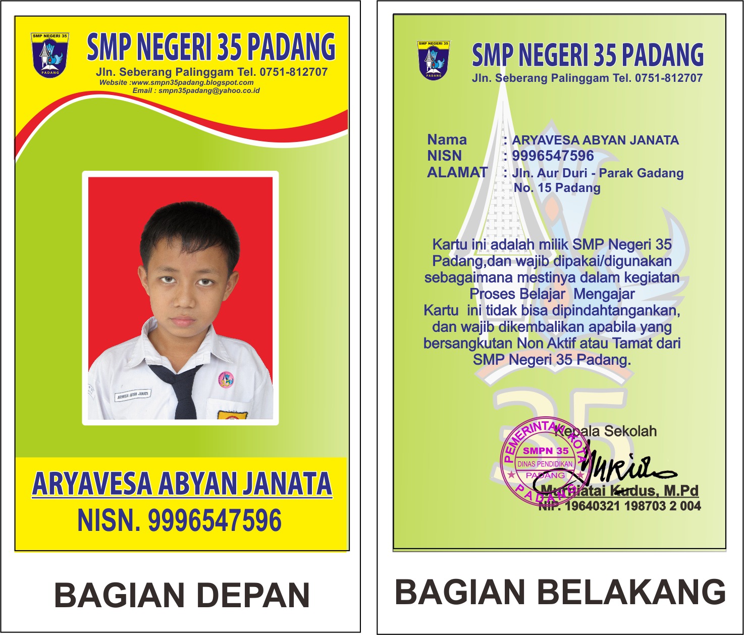 Hasil Desain ID-Card Sekolah (Siswa) - Ceritas