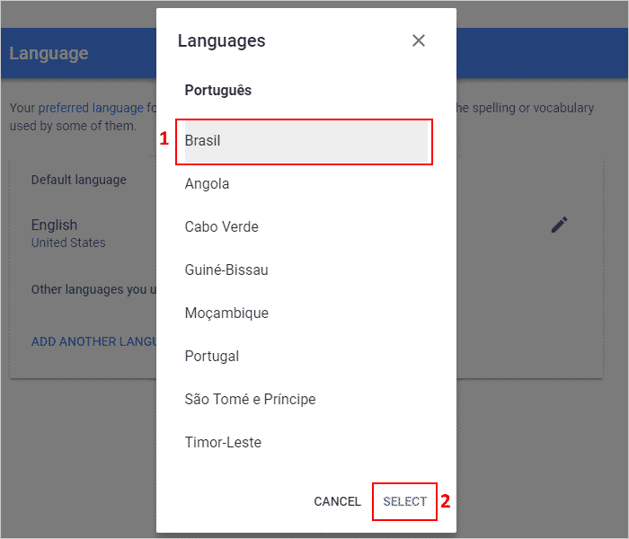 Configurando idioma Português (Brasil) no Google Drive