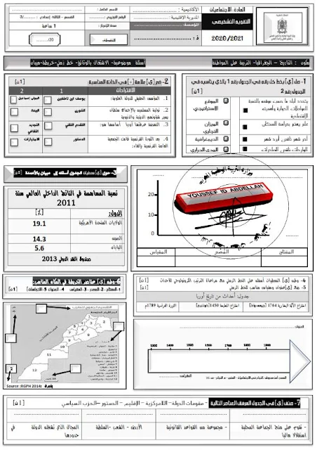 التقويم التشخيصي اجتماعيات الأولى والثانية والثالثة إعدادي