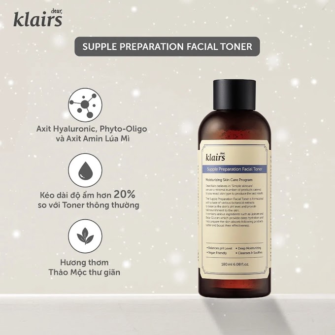 [ toptotoe.vn ] Nước Hoa Hồng Dưỡng Ẩm Da Và Làm Mềm Da Dear Klairs Supple Preparation Toner Có Mùi, Không Mùi 180ml