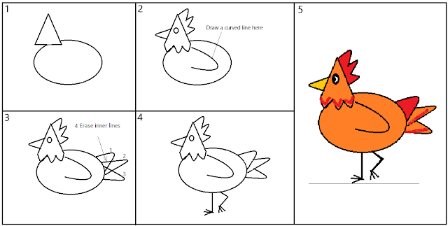 how to draw an easy rooster