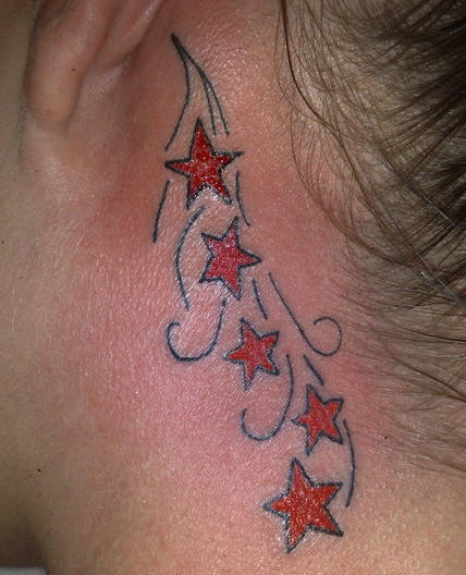 Stars and lines behind the ear and neck tattoo