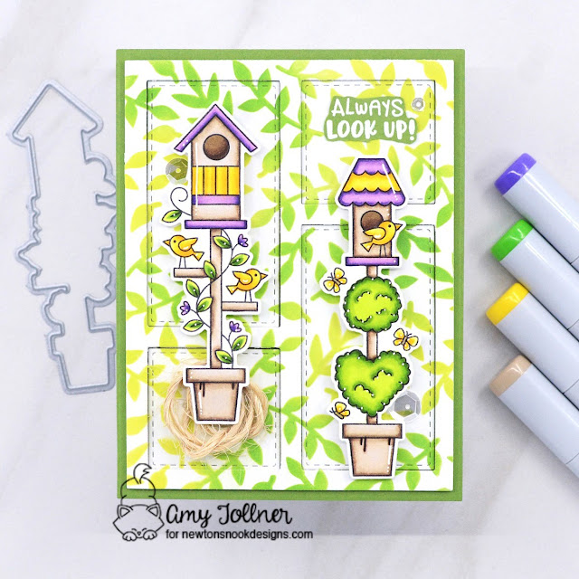 Birdhouse Greetings Stamp and Die Set, Trailing Leaves Stencil, A2 Card Layout 2 Die by Newton's Nook Designs #newtonsnookdesigns #newtonsnook #nnd #inkypawschallenge #inkypaws #handmade