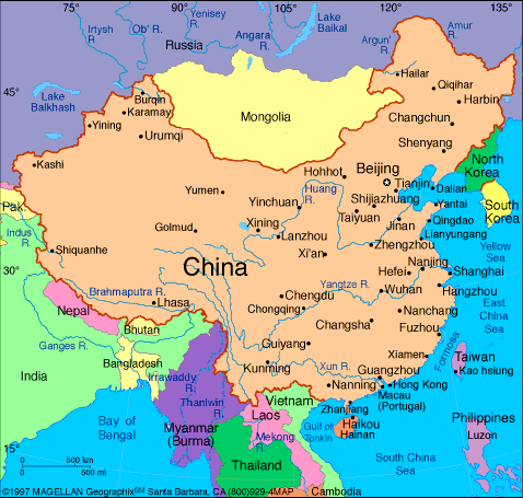 china north korea map. China is located in Asia.
