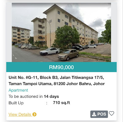 Rumah jenis Apartment di Johor Bahru di Lelong pada Harga RM90,000