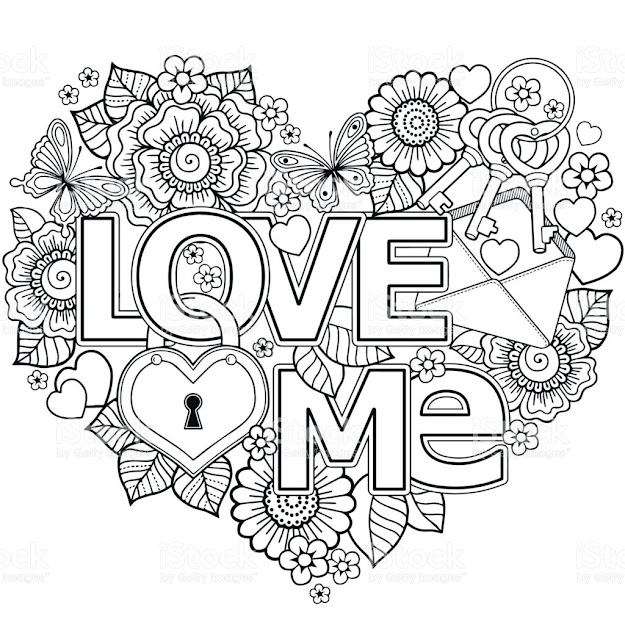 Vector Coloring Page For Adultheart Made Of Abstract Flowers Butterflies  Birds Kissing