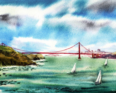 Bay Area seascape in watercolor