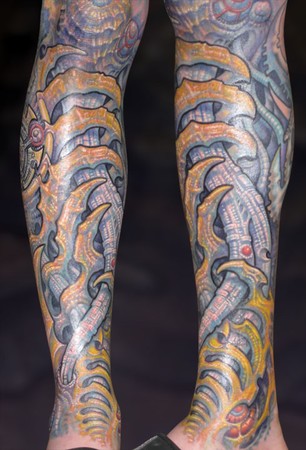 Half Sleeve Tattoos Cool biomechanical double sleeve artwork.