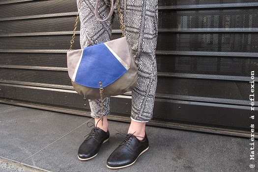 look du jour sac bleu klein, sarouel, derbies