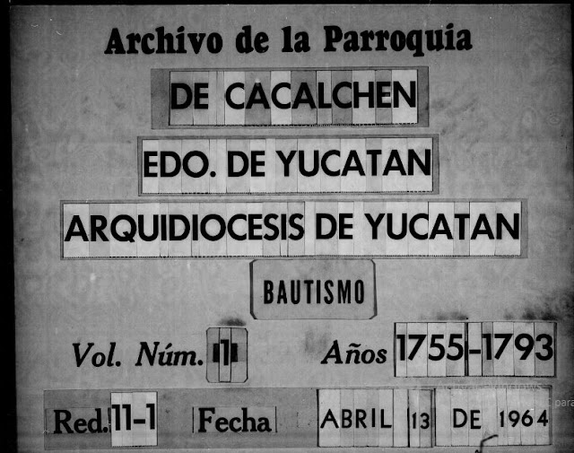 Libro de bautizos católicos en Cacalchén