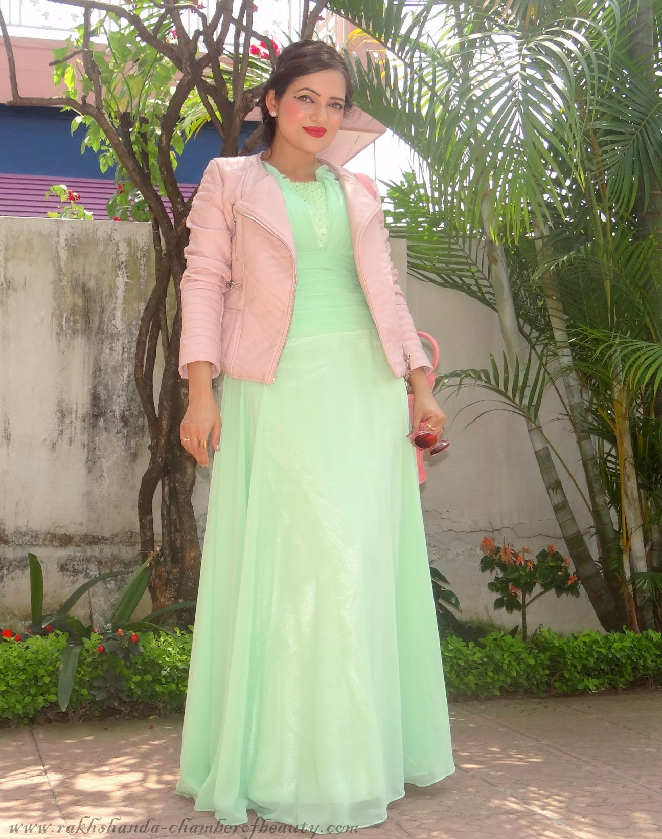 Delayed pastels, fashion, Indian fashion blogger, OOTD, outfit of the day, StyleMoi, styling a pastel leather jacket, Chamber of Beauty