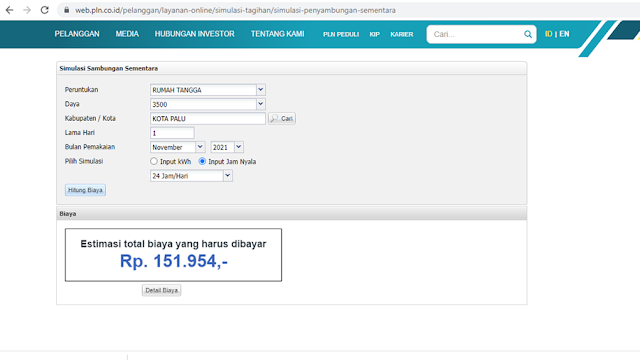 simulasi biaya sambung sementara PLN