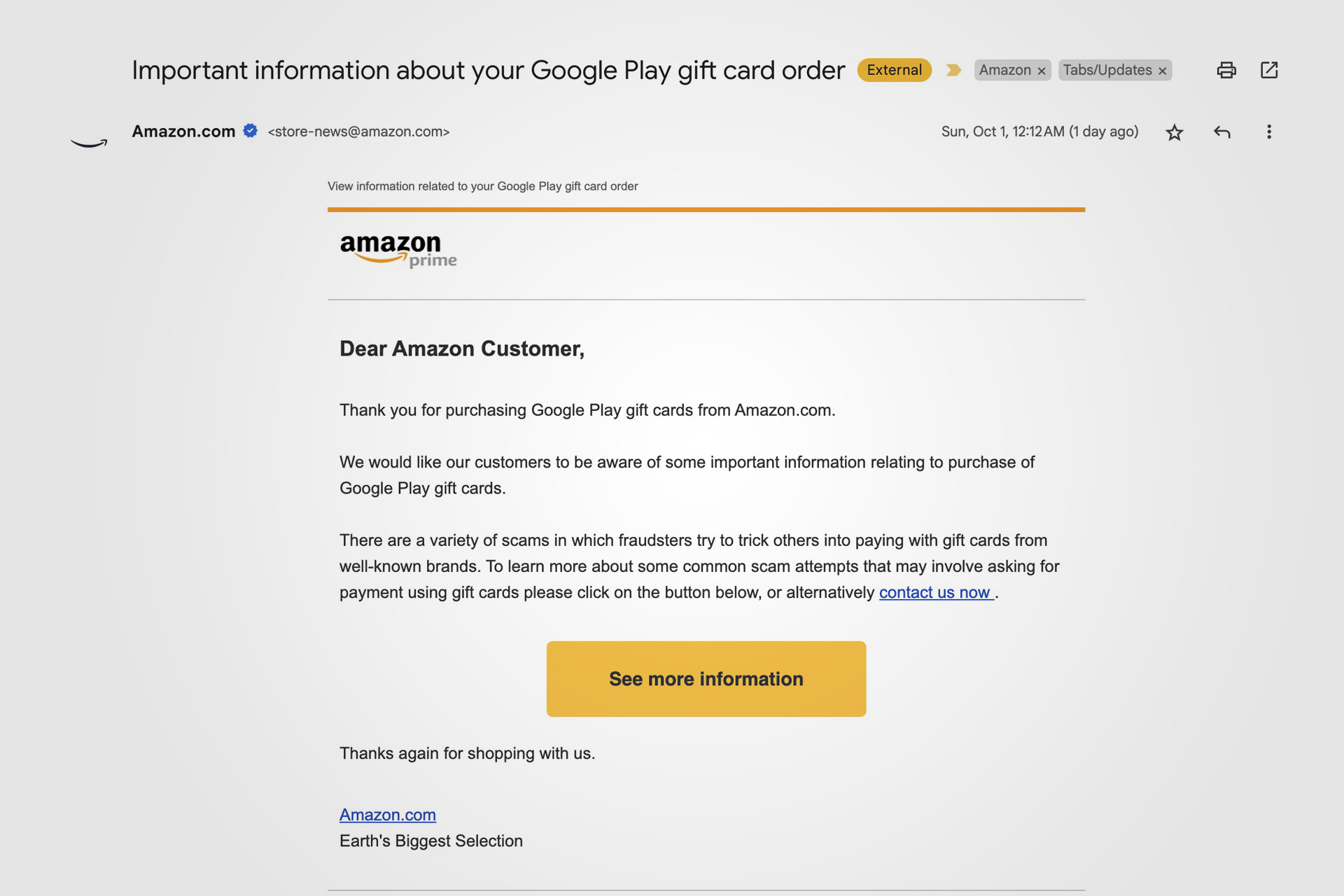 Oops: Important information about your Amazon gift card order