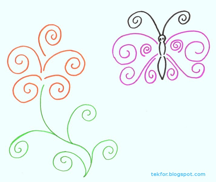 Drawings with designs Flower and a butterfly