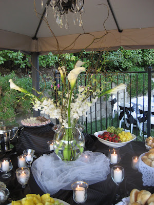 Food Table Calla Lily and Dendrobium Orchids and Curly willow
