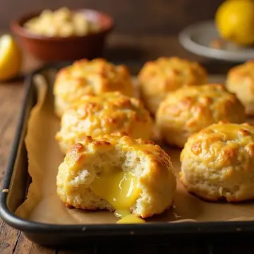 Freshly baked cheesy garlic biscuits with melted cheddar and herb butter.