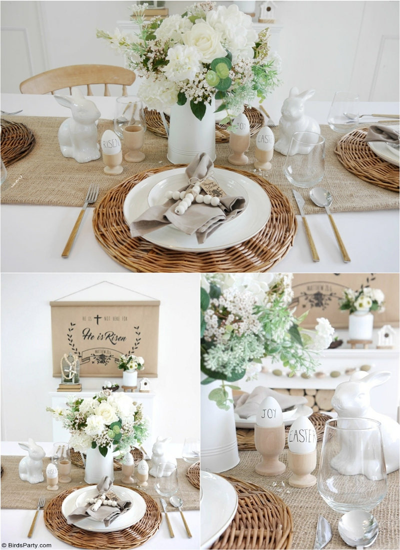 Neutral Easter Tablescape and DIY Mantel Decor - quick, easy craft projects and ideas to styling a pretty religious table & mantel with printables! by BirdsParty.com @BirdsParty #easter #diydecor #eastercrafts #easterdecor #diycarfts #neutraldecor #neutraleaster #farmhouseeaster #religiouseaster #religiouscrafts #religioustablescape #religiousdiy