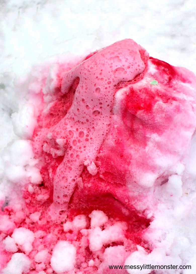 snow volcano science experiment for kids