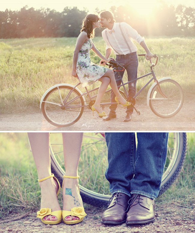 vintage inspired engagement session with a bike