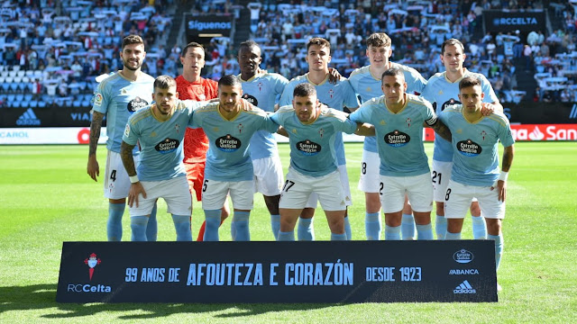 REAL CLUB CELTA DE VIGO. Temporada 2022-23. Unai Núñez, Marchesín, Aidoo, Gabri Veiga, Jørgen Strand Larsen, Augusto Solari. Carles Pérez, Óscar Rodríguez, Javi Galán, Hugo Mallo y Fran Beltrán. REAL CLUB CELTA DE VIGO 1 REAL BETIS BALOMPIÉ 0 Domingo 02/10/2022, 16:15 horas. Campeonato de Liga de 1º División, jornada 7. Vigo, Pontevedra, estadio ABANCA Balaídos: 14.344 espectadores. GOLES: 1-0: 9’, Gabri Veiga.