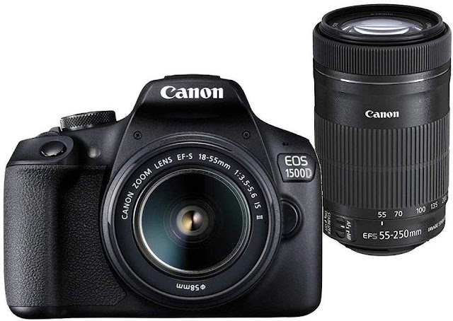 Canon EOS 1500D 24.1MP Digital SLR Camera (Black) with 18-55 and 55-250mm is II Lens, 16GB Card and Carry Case