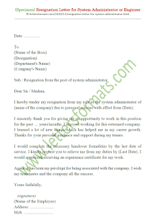 resignation letter format for system administrator