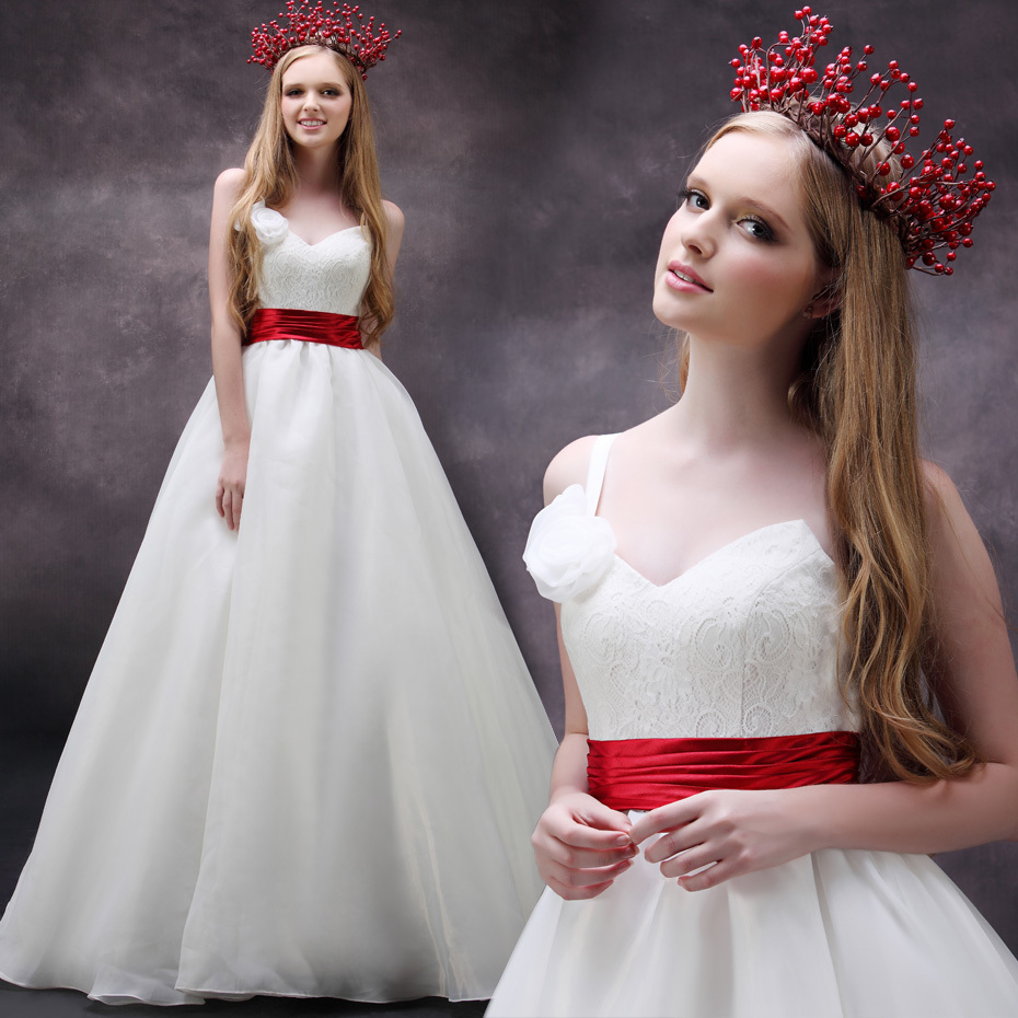 elegant wedding dress with red color accents