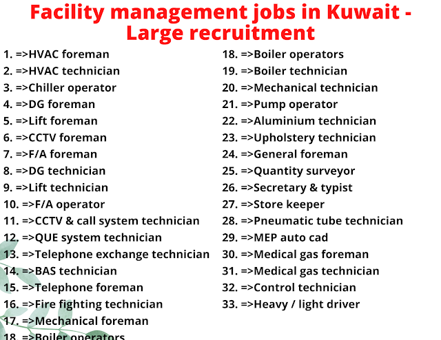 Facility management jobs in Kuwait - Large recruitment